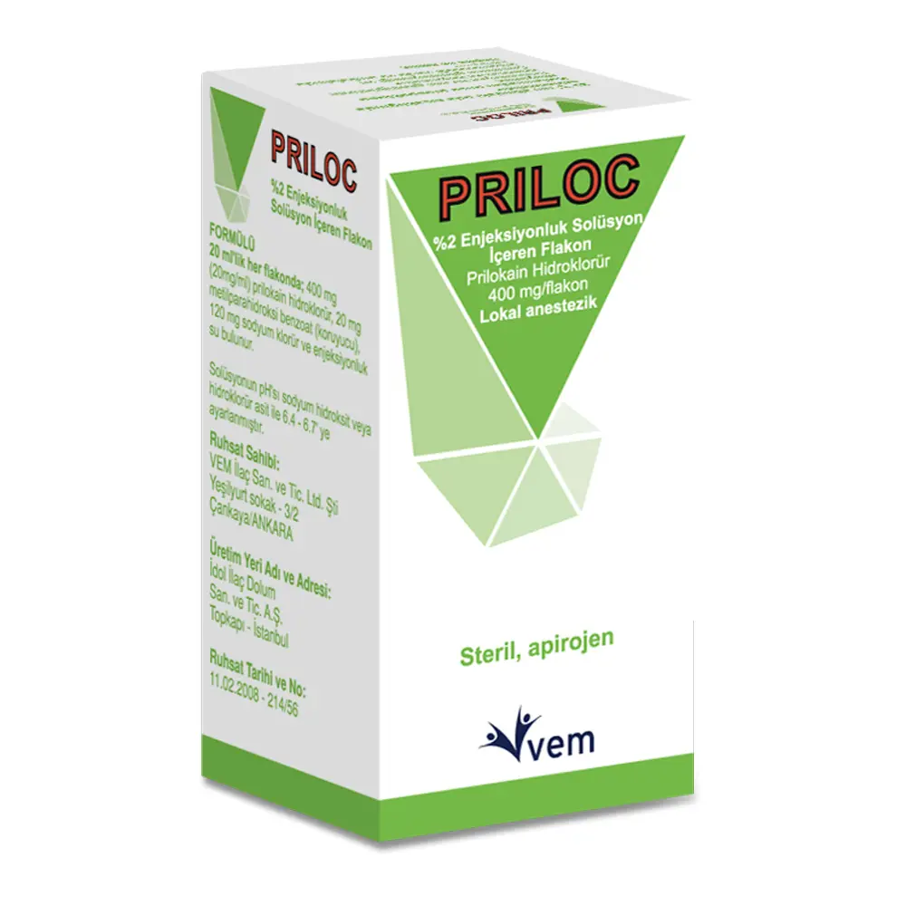 PRILOC %2 ENJEKSIYONLUK SOLUSYON ICEREN FLAKON kutu görseli