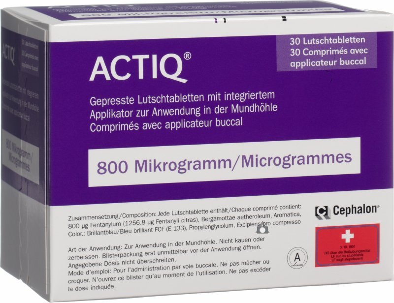 ACTIQ 800 mcg oromukozal aplikatörlü 3 pastil kutusunun resmi