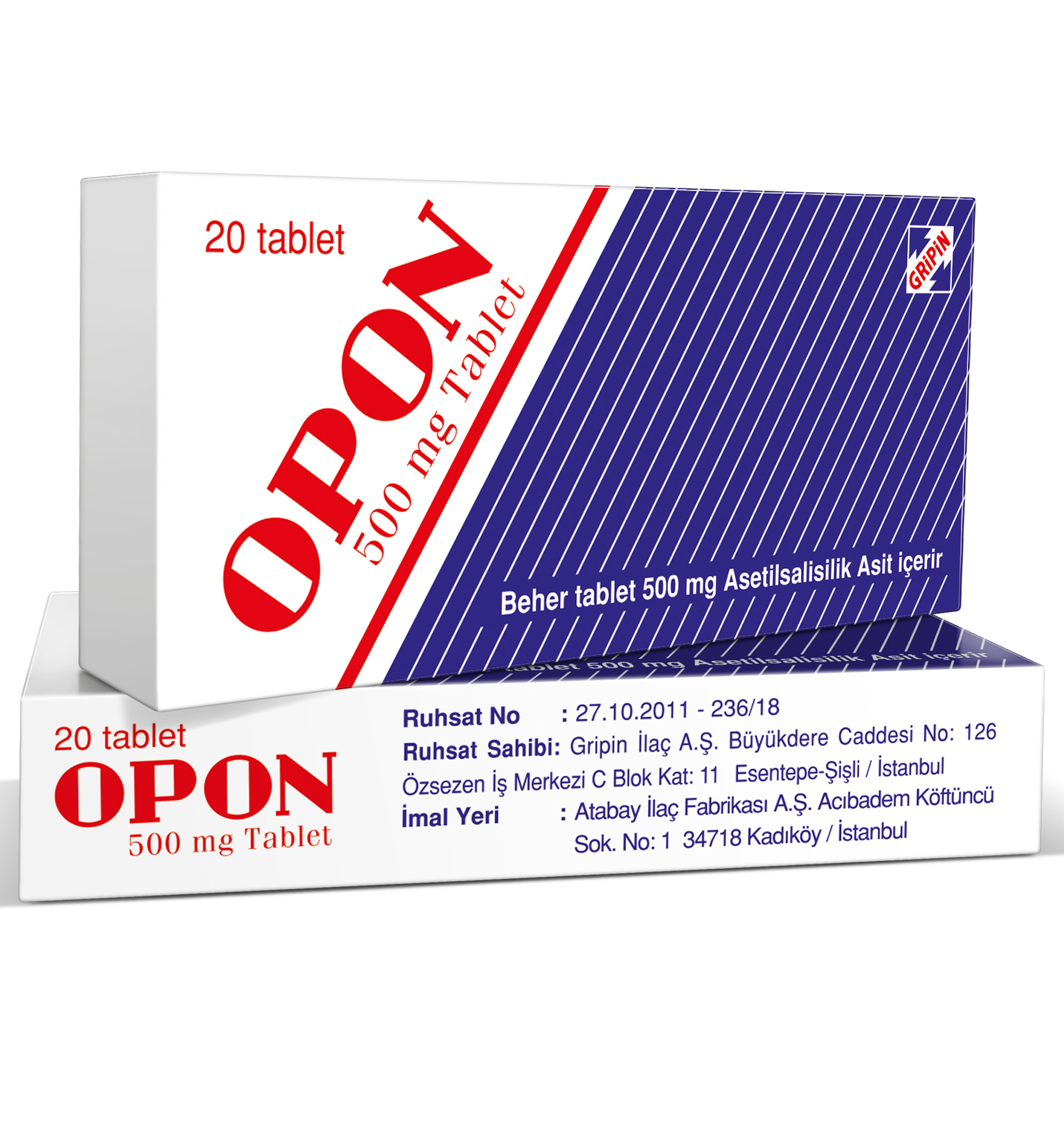 OPON 500 mg 20 tablet kutusunun resmi