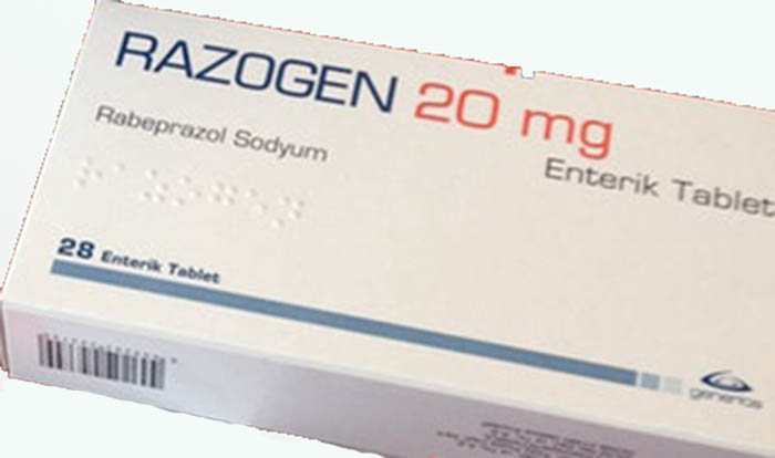 RAZOGEN 20 mg 28 enterik kaplı tablet kutusunun resmi