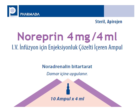 NOREPRIN 4 mg/4 ml IV infüzyon için enjeksiyonluk çözelti içeren 10 ampül kutusunun resmi
