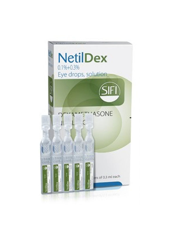 NETILDEX göz damlası %0.1 DEKSAMETAZON + %0.3 NETILMISIN 0.3 ml × 20 adet kutusunun resmi