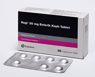 RAGI 20 mg 14 enterik kaplı tablet kutusunun resmi
