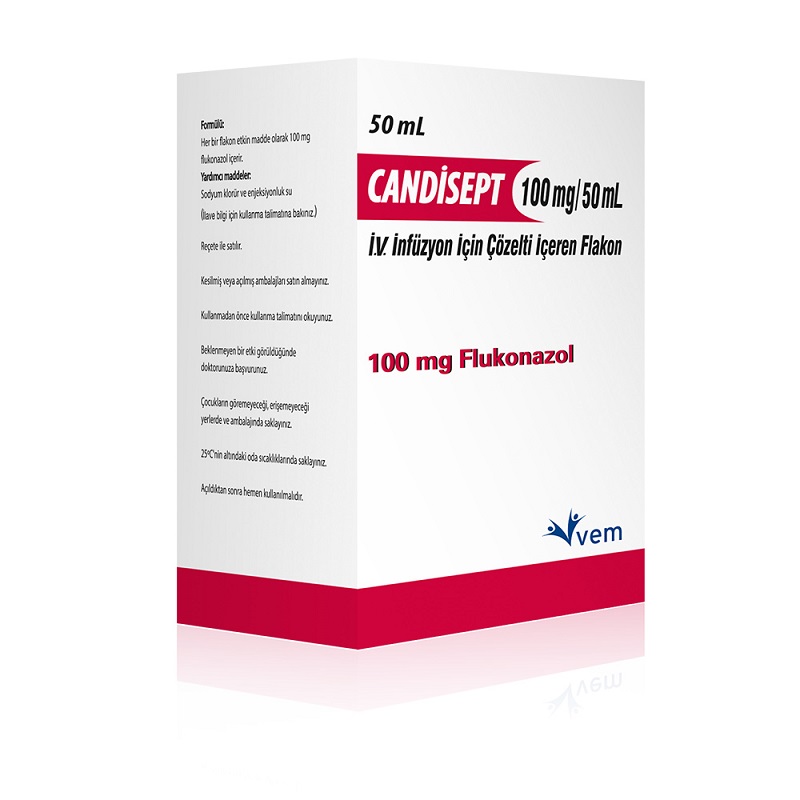 CANDISEPT 100mg/50 ml IV infüzyon için çözelti içeren 1 flakon kutusunun resmi