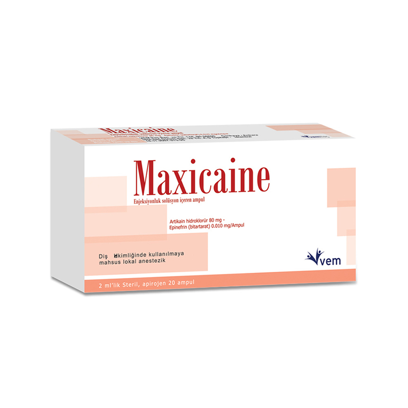 MAXİCAİNE 80 mg/2 ml+0,01 mg/2 ml Enjeksiyonluk Solüsyon İçeren Ampul  kutusunun resmi
