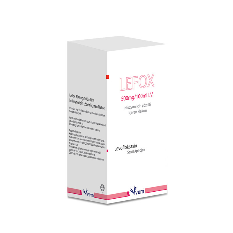 LEFOX 500 mg/100 ml I.V. infüzyon için çözelti içeren flakon, 1 adet kutusunun resmi