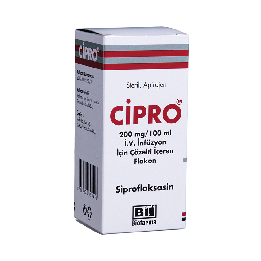 CIPRO 200 mg/100 ml İ.V. İnfüzyon İçin Çözelti İçeren Flakon kutusunun resmi