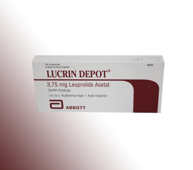 LUCRİN DEPOT 1 AY IM/SC 3.75 mg kullanıma hazır toz ve çözücü içeren çift bölmeli enjektör kutusunun resmi