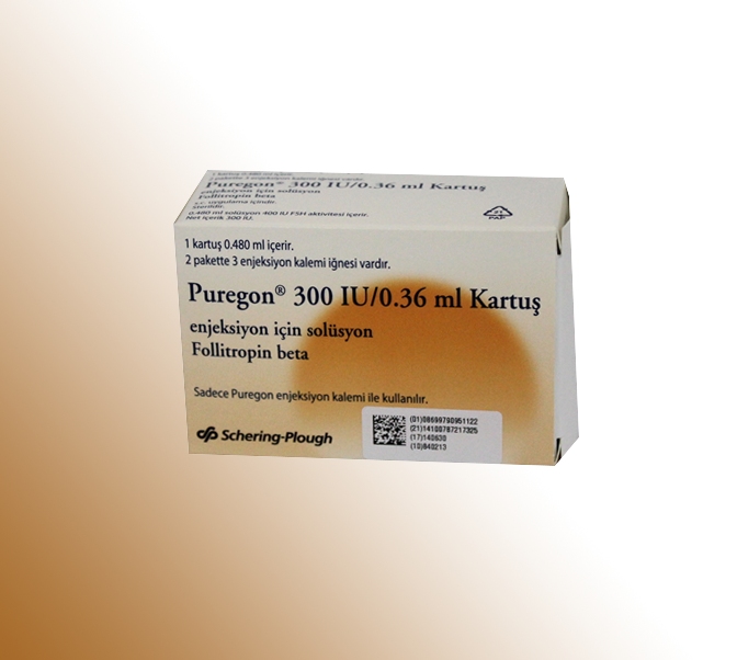PUREGON 300 I.U./0.36 ml enjeksiyonluk çözelti içeren kartuş, 1 adet kutusunun resmi