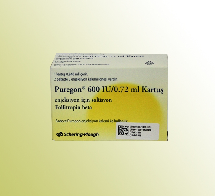 PUREGON 600 I.U./0,72 ml enjeksiyonluk çözelti içeren kartuş, 1 adet kutusunun resmi