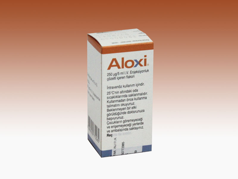 ALOXI 250 mcg/5 ml enjeksiyonluk çözelti içeren 1 flakon kutusunun resmi