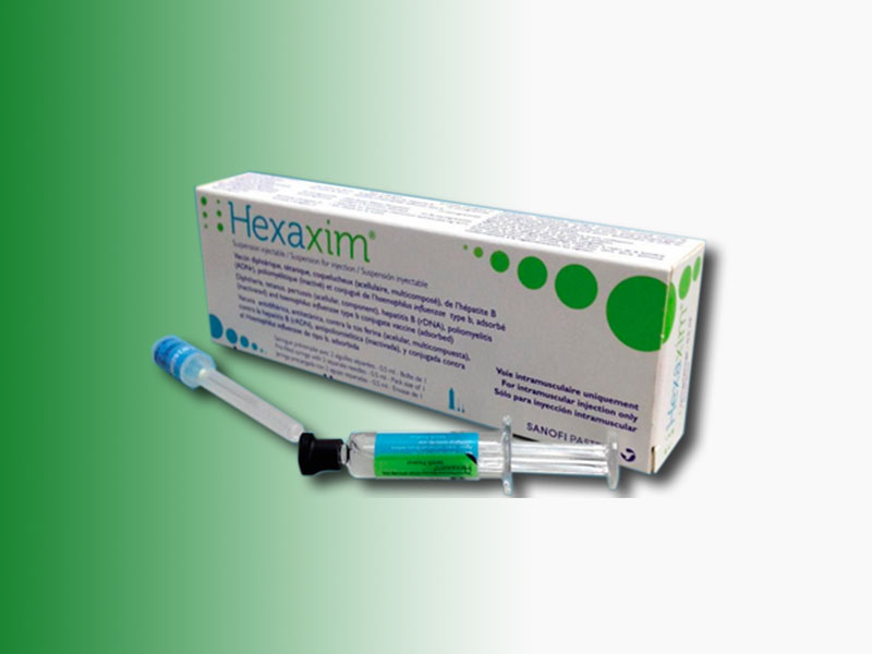 HEXAXIM 0.5 ml IM enjeksiyonluk süspansiyon içeren kullanıma hazır enjektör kutusunun resmi