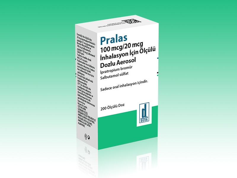 PRALAS 100 mcg/ 20 mcg inhalasyon için ölçülü doz aerosol kutusunun resmi